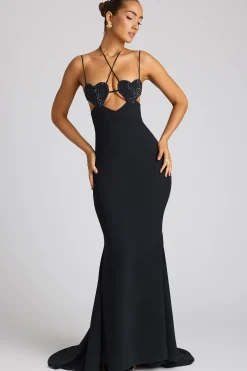 Oh Polly Embellished Dresses^Embellished Heart Cup Detail Evening Gown in Black