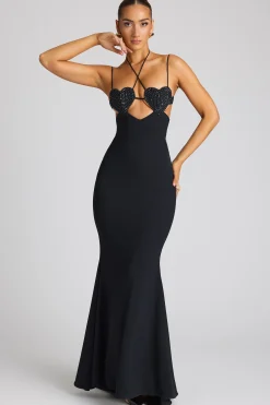 Oh Polly Embellished Dresses^Embellished Heart Cup Detail Evening Gown in Black
