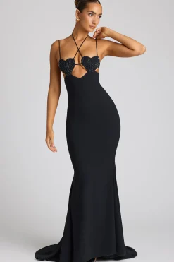 Oh Polly Embellished Dresses^Embellished Heart Cup Detail Evening Gown in Black