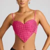 Oh Polly Tops | Party Dresses^Embellished Heart Detail Crop Top in Magenta