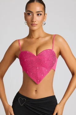 Oh Polly Tops | Party Dresses^Embellished Heart Detail Crop Top in Magenta
