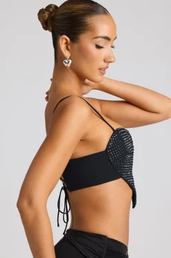 Oh Polly Women'S Clothing Sale - $65 And Under | Party Dresses^Embellished Heart Detail Crop Top in Black