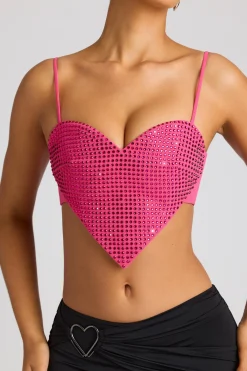 Oh Polly Tops | Party Dresses^Embellished Heart Detail Crop Top in Magenta