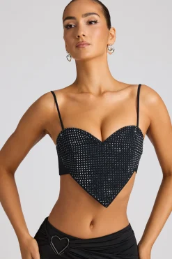 Oh Polly Women'S Clothing Sale - $65 And Under | Party Dresses^Embellished Heart Detail Crop Top in Black