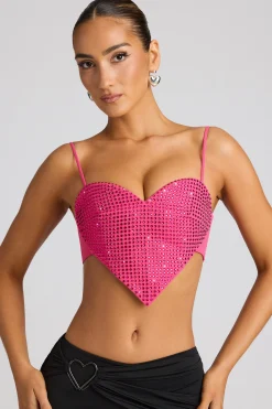 Oh Polly Tops | Party Dresses^Embellished Heart Detail Crop Top in Magenta