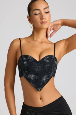 Oh Polly Women'S Clothing Sale - $65 And Under | Party Dresses^Embellished Heart Detail Crop Top in Black
