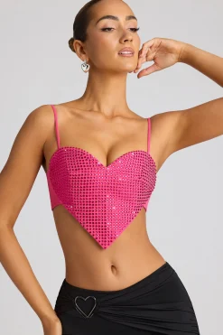 Oh Polly Tops | Party Dresses^Embellished Heart Detail Crop Top in Magenta