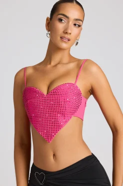 Oh Polly Tops | Party Dresses^Embellished Heart Detail Crop Top in Magenta