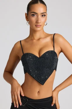 Oh Polly Women'S Clothing Sale - $65 And Under | Party Dresses^Embellished Heart Detail Crop Top in Black