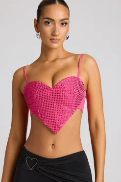 Oh Polly Tops | Party Dresses^Embellished Heart Detail Crop Top in Magenta