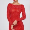 Oh Polly Party Dresses | Homecoming Dresses^Embellished High Neck Cowl Back Mini Dress in Fire Red FireRed