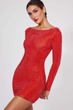 Oh Polly Party Dresses | Homecoming Dresses^Embellished High Neck Cowl Back Mini Dress in Fire Red FireRed
