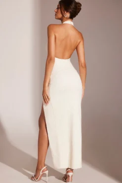 Oh Polly Party Dresses | Bride To Be^Embellished High Neck Keyhole Cut Out Evening Gown in White