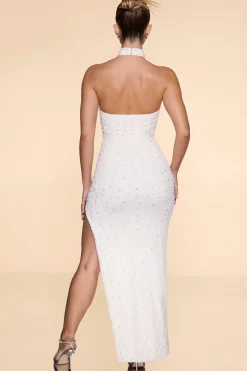Oh Polly Party Dresses | Bride To Be^Embellished High Neck Split Maxi Dress in Ivory