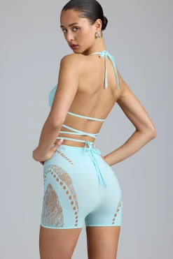 Oh Polly Women'S Clothing Sale - $65 And Under | Women'S Clothing Sale - $40 And Under^Embellished High-Waist Shorts in Ice Blue IceBlue