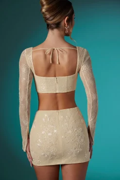 Oh Polly Women'S Clothing Sale - $65 And Under | Women'S Clothing Sale - $40 And Under^Embellished Lace Bodycon Mini Skirt in Ivory