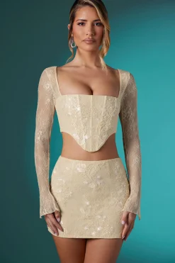 Oh Polly Women'S Clothing Sale - $65 And Under | Women'S Clothing Sale - $40 And Under^Embellished Lace Bodycon Mini Skirt in Ivory