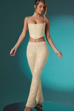 Oh Polly Women'S Clothing Sale - $65 And Under | Women'S Clothing Sale - $40 And Under^Embellished Lace Low Rise Trousers in Ivory