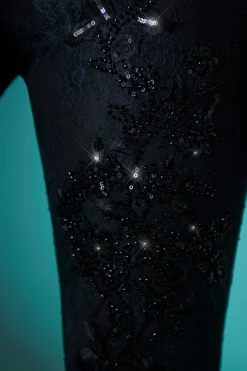 Oh Polly Bottoms^Embellished Lace Low Rise Trousers in Black