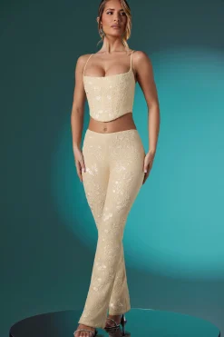 Oh Polly Women'S Clothing Sale - $65 And Under | Women'S Clothing Sale - $40 And Under^Embellished Lace Low Rise Trousers in Ivory