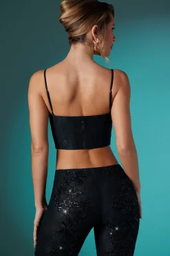 Oh Polly Bottoms^Embellished Lace Low Rise Trousers in Black