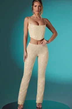 Oh Polly Women'S Clothing Sale - $65 And Under | Women'S Clothing Sale - $40 And Under^Embellished Lace Low Rise Trousers in Ivory