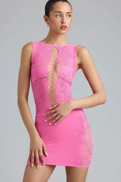 Oh Polly Women'S Clothing Sale - $65 And Under | Women'S Clothing Sale - $40 And Under^Embellished Lace-Up High-Neck Top in Bubblegum Pink BubblegumPink