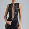 Oh Polly Women'S Clothing Sale - $65 And Under | Women'S Clothing Sale - $40 And Under^Embellished Lace-Up High-Neck Top in Black