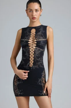 Oh Polly Women'S Clothing Sale - $65 And Under | Women'S Clothing Sale - $40 And Under^Embellished Lace-Up High-Neck Top in Black