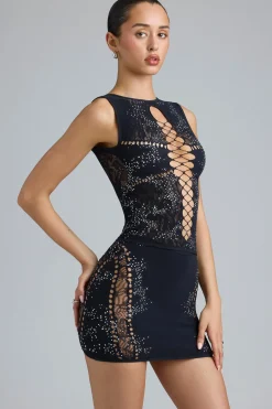 Oh Polly Women'S Clothing Sale - $65 And Under | Women'S Clothing Sale - $40 And Under^Embellished Lace-Up High-Neck Top in Black
