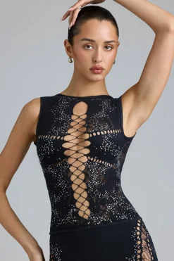 Oh Polly Women'S Clothing Sale - $65 And Under | Women'S Clothing Sale - $40 And Under^Embellished Lace-Up High-Neck Top in Black