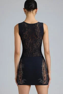 Oh Polly Women'S Clothing Sale - $65 And Under | Women'S Clothing Sale - $40 And Under^Embellished Lace-Up High-Neck Top in Black