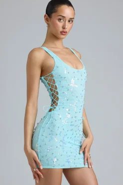Oh Polly Women'S Clothing Sale - $65 And Under^Embellished Lace-Up Mini Dress in Ice Blue IceBlue