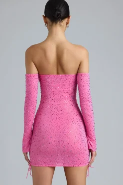 Oh Polly Women'S Clothing Sale - $65 And Under^Embellished Lace-Up Off-Shoulder Mini Dress in Bubblegum Pink BubblegumPink