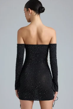 Oh Polly Women'S Clothing Sale - $65 And Under^Embellished Lace-Up Off-Shoulder Mini Dress in Black