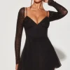 Oh Polly Party Dresses | Birthday^Embellished Long Sleeve Angled Hem Mini Dress in Black