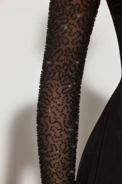 Oh Polly Party Dresses | Birthday^Embellished Long Sleeve Angled Hem Mini Dress in Black