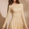 Oh Polly Women'S Clothing Sale - $65 And Under | Women'S Clothing Sale - $40 And Under^Embellished Long Sleeve Backless Mini Dress in Gold