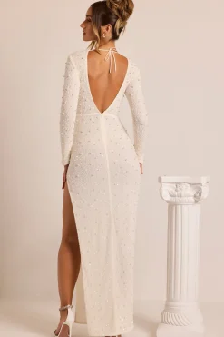 Oh Polly Bride To Be | Embellished Dresses^Embellished Long Sleeve Backless Maxi Dress in White