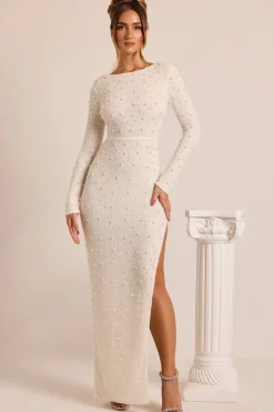Oh Polly Bride To Be | Embellished Dresses^Embellished Long Sleeve Backless Maxi Dress in White