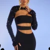 Oh Polly Mesh Dresses | Embellished Dresses^Embellished Long Sleeve Cut Out Mini Dress in Black