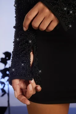 Oh Polly Mesh Dresses | Embellished Dresses^Embellished Long Sleeve Cut Out Mini Dress in Black