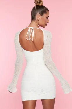 Oh Polly Party Dresses | Birthday^Embellished Long Sleeve Mini Dress in White