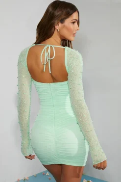 Oh Polly Women'S Clothing Sale - $65 And Under | Party Dresses^Embellished Long Sleeve Mini Dress in Mint