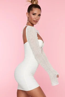 Oh Polly Party Dresses | Birthday^Embellished Long Sleeve Mini Dress in White