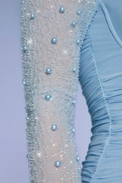 Oh Polly Party Dresses | Birthday^Embellished Long Sleeve Mini Dress in Blue