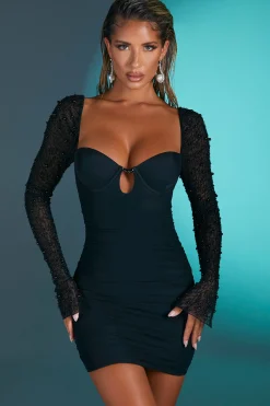Oh Polly Party Dresses | Holiday Party Dresses & Outfits^Embellished Long Sleeve Mini Dress in Black