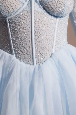 Oh Polly Party Dresses | Birthday^Embellished Long Sleeve Tulle Skirt Mini Dress in Blue