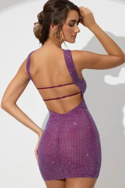 Oh Polly Party Dresses | Birthday^Embellished Low Back Neck Strap Mini Dress in Plum