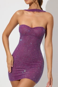 Oh Polly Party Dresses | Birthday^Embellished Low Back Neck Strap Mini Dress in Plum